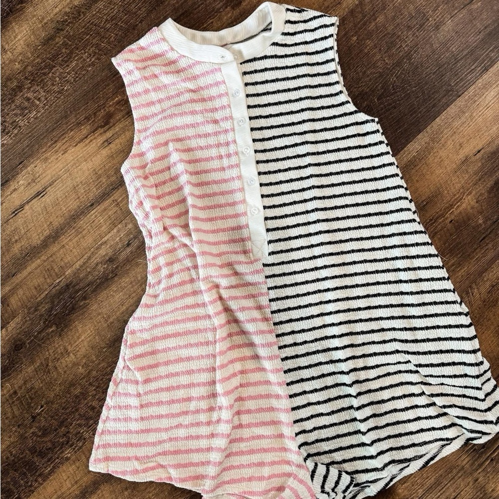 Striped Sleeveless Button-Up Romper